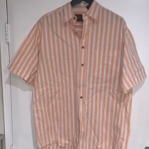 Casual Men's Button-Down Shirt in Peach and White Stripes